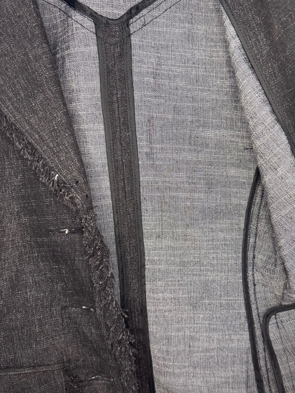 Cache Denim Blazer Jacket Womens 2 Black Frayed-Trim Notched Office - Picture 14 of 14